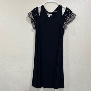 Style & Co Stylish Black Cold-Shoulder Dress with Embroidered Sleeves